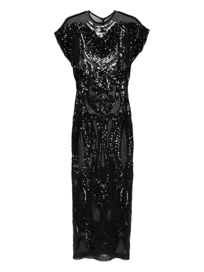 Norma Kamali Sequin-embellished Cap-sleeve Midi Dress In Black