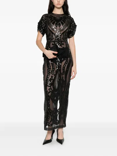 Norma Kamali Sequin-embellished Cap-sleeve Midi Dress In Black