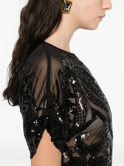 Norma Kamali Sequin-embellished Cap-sleeve Midi Dress In Black