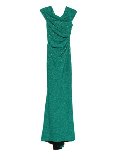 Talbot Runhof Draped Sequin-embellished Dress In Green