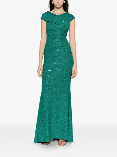 Talbot Runhof Draped Sequin-embellished Dress In Green