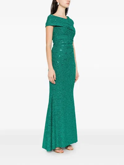 Talbot Runhof Draped Sequin-embellished Dress In Green