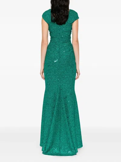 Talbot Runhof Draped Sequin-embellished Dress In Green