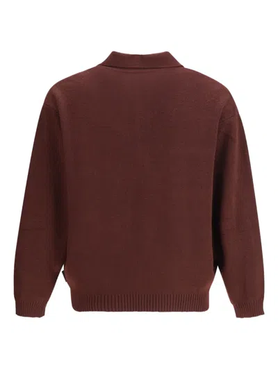 Gr10k Button-fastening Striped-detail Polo Shirt In Red