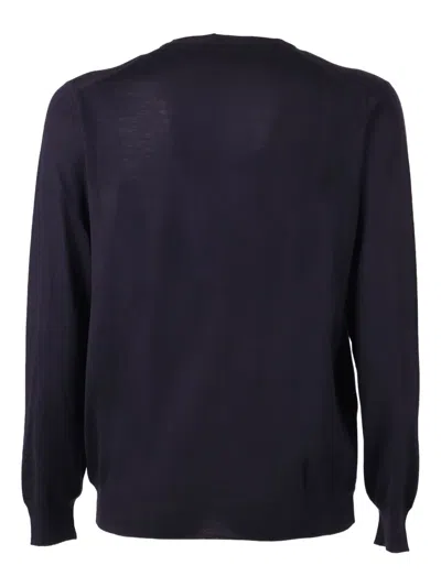 Fedeli V-neck Long-sleeved Knitted Sweater In Blue