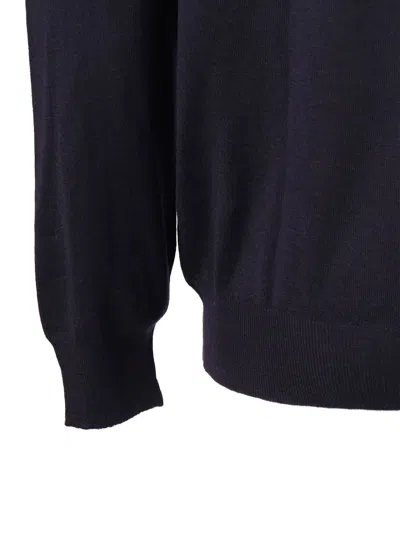 Fedeli V-neck Long-sleeved Knitted Sweater In Blue