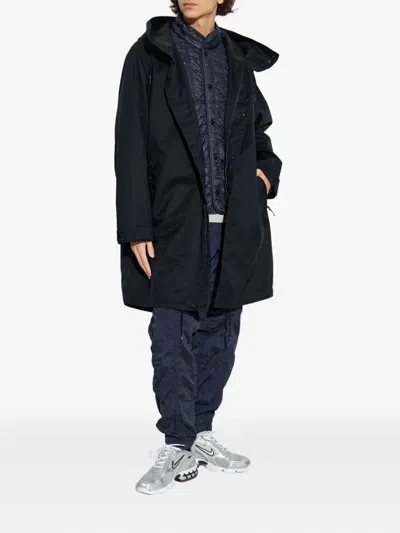 Stone Island Blue Logo Patch Parka Coat In Blue