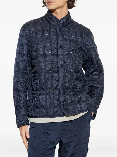 Stone Island Blue Logo Patch Parka Coat In Blue