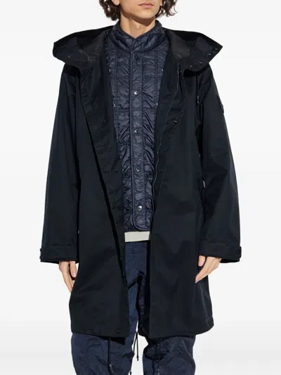 Stone Island Blue Logo Patch Parka Coat In Blue