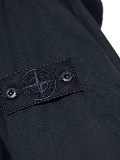 Stone Island Blue Logo Patch Parka Coat In Blue