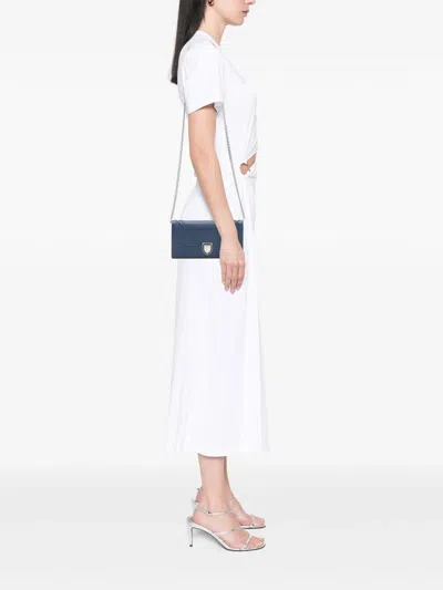 Pre-owned Dior 2016 Grained Calfskin Ama Croisiere Wallet On Chain Crossbody Bag In Blue