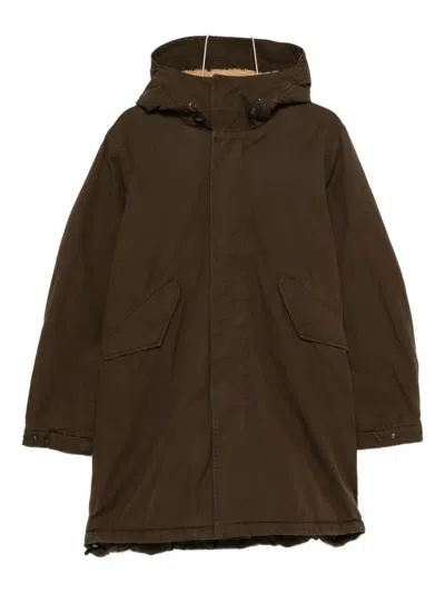 Aspesi Shearling-trim Hooded Jacket In Brown