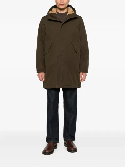 Aspesi Shearling-trim Hooded Jacket In Brown