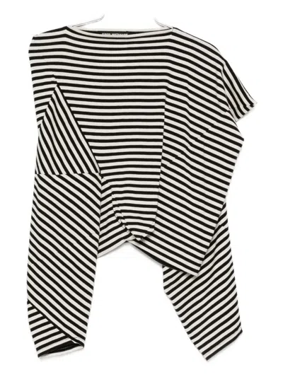 Junya Watanabe Striped Long Sleeve Asymmetric Top In Black