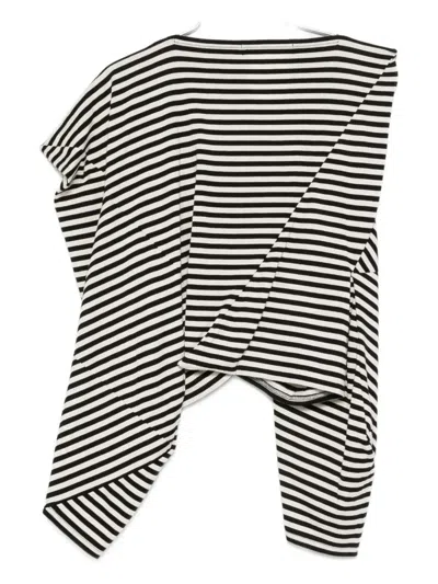 Junya Watanabe Striped Long Sleeve Asymmetric Top In Black