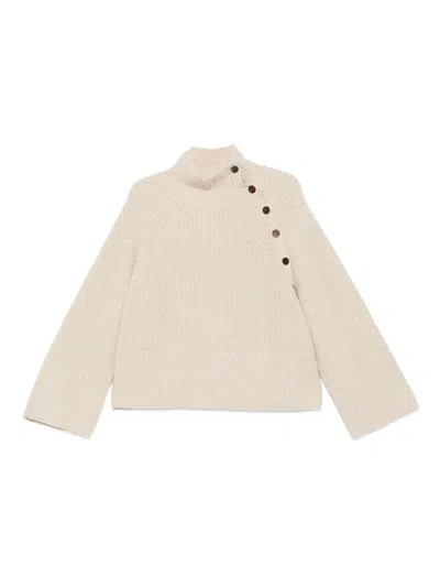Eric Bompard High-neck Buttoned Sweater In Neutral