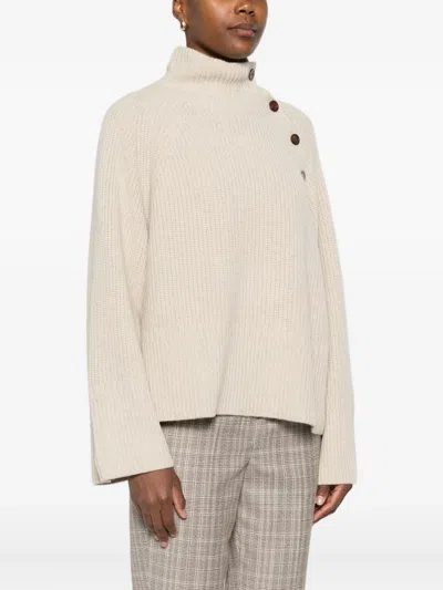 Eric Bompard High-neck Buttoned Sweater In Neutral