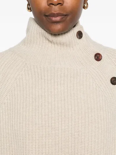 Eric Bompard High-neck Buttoned Sweater In Neutral