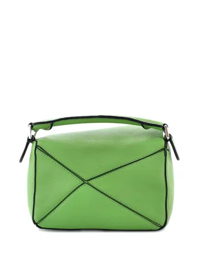 Pre-owned Loewe Puzzle Bag Leather Mini Crossbody Bag In Green