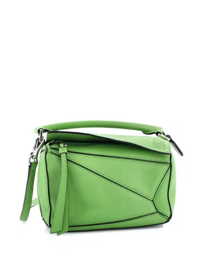 Pre-owned Loewe Puzzle Bag Leather Mini Crossbody Bag In Green