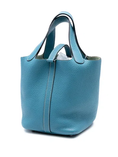 Pre-owned Hermes 2014 Clemence Picotin Lock 18 Handbag In Blue