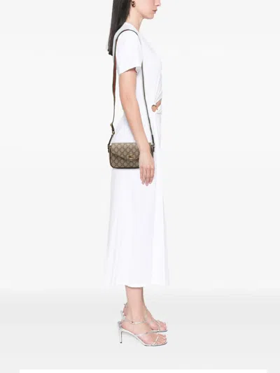 Pre-owned Gucci 2016-2025 Gg Supreme Ophidia Pochette Crossbody Bag In Brown