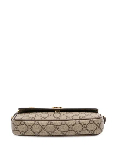 Pre-owned Gucci 2016-2025 Gg Supreme Ophidia Pochette Crossbody Bag In Brown