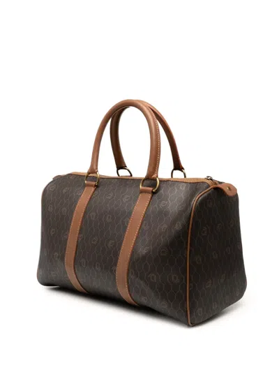 Pre-owned Dior 20th Century Honeycomb Coated Canvas Boston Bag In Black