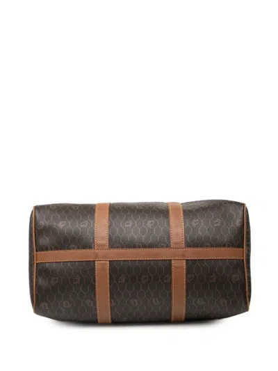 Pre-owned Dior 20th Century Honeycomb Coated Canvas Boston Bag In Black