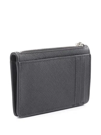 Pre-owned Prada 2013-2025 Saffiano Triangle Logo Coin Pouch In Black