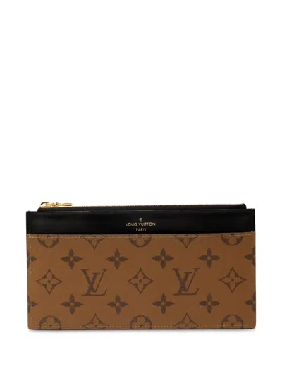 Pre-owned Louis Vuitton 2021-2025 Monogram Reverse Slim Purse Long Wallets In Brown