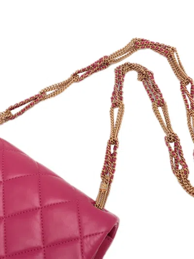 Pre-owned Chanel 2021-2025 Small Quilted Lambskin On And On Chain Flap Shoulder Bag In Pink