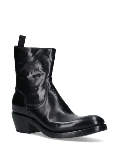 Premiata Calf Leather Ankle Boots With Side Zip Closure And Raised Stitching In Black