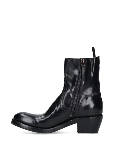 Premiata Calf Leather Ankle Boots With Side Zip Closure And Raised Stitching In Black