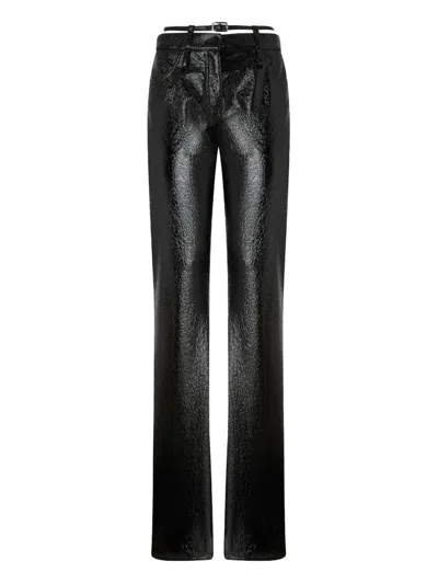 Pinko Rocio Trousers With Shiny Finish And Belt Loops In Black