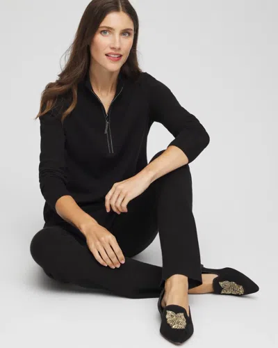 Chico's Luxe Half-zip Pullover Top In Black In Black