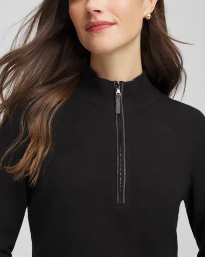 Chico's Luxe Half-zip Pullover Top In Black In Black