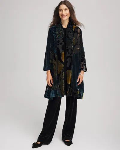 Chico's Travelers Floral Burnout Kimono Jacket In Teal Shadow In Multi