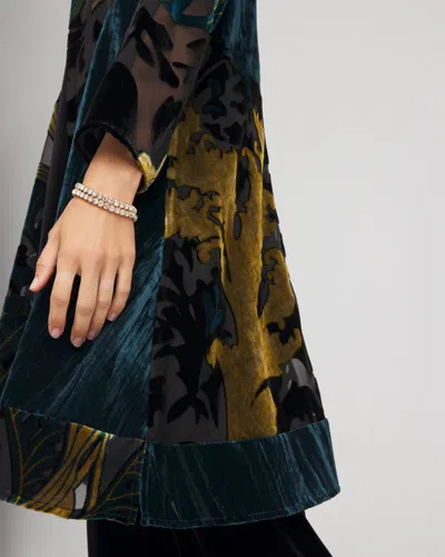 Chico's Travelers Floral Burnout Kimono Jacket In Teal Shadow In Multi