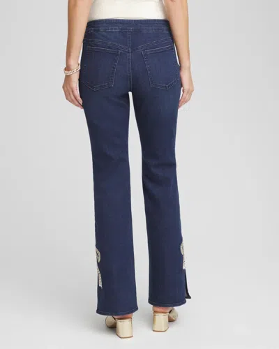 Chico's Bow Appliqu Pull-on Bootcut Jeans In Dark Wash Denim In Blue
