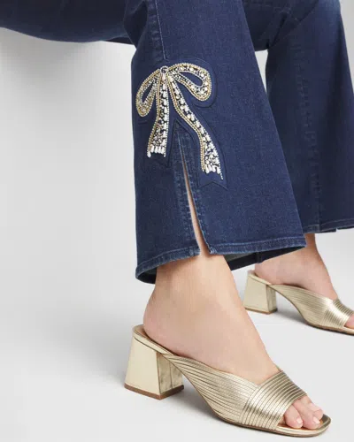Chico's Bow Appliqu Pull-on Bootcut Jeans In Dark Wash Denim In Blue