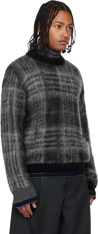 Sacai Gray Plaid Mohair Knit Sweater In Multi