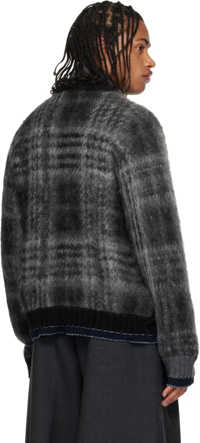 Sacai Gray Plaid Mohair Knit Sweater In Multi
