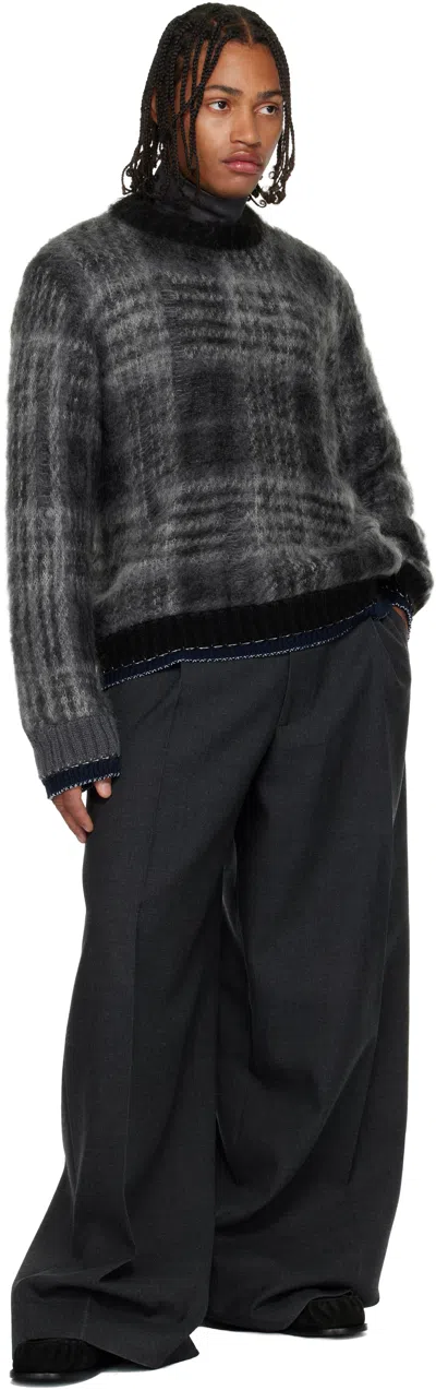 Sacai Gray Plaid Mohair Knit Sweater In Multi