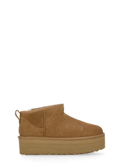 Ugg Biscuit Suede Classic Ultra Mini Platform Ankle Boots In Brown