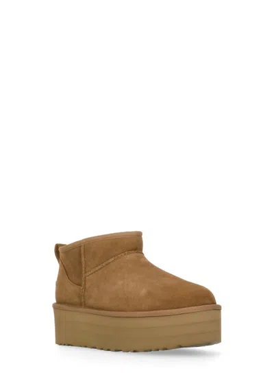 Ugg Biscuit Suede Classic Ultra Mini Platform Ankle Boots In Brown