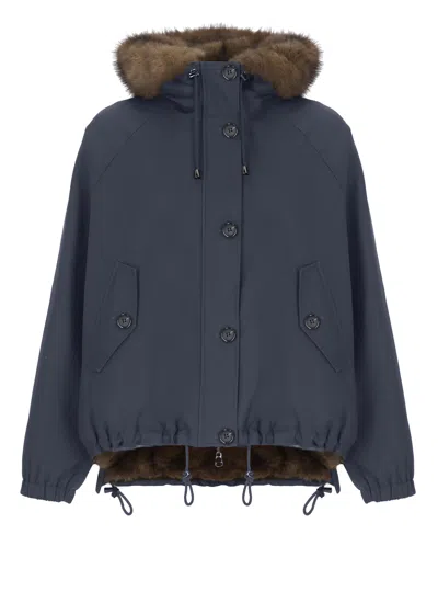 Valentini 1972 Coat With Synthetic Fur In Blue