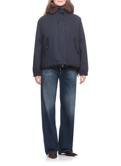 Valentini 1972 Coat With Synthetic Fur In Blue