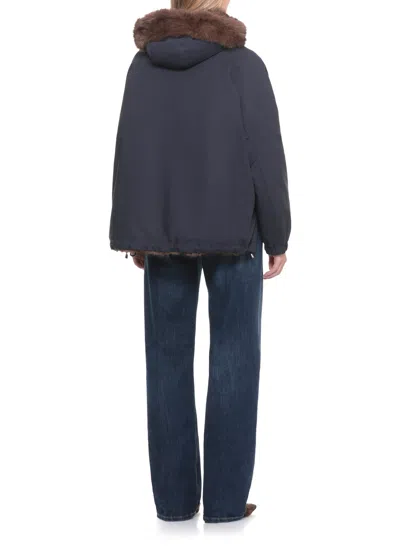 Valentini 1972 Coat With Synthetic Fur In Blue