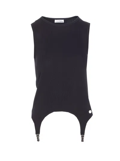 Jean Paul Gaultier Ribbed Cotton Lingerie Garter Top In Black
